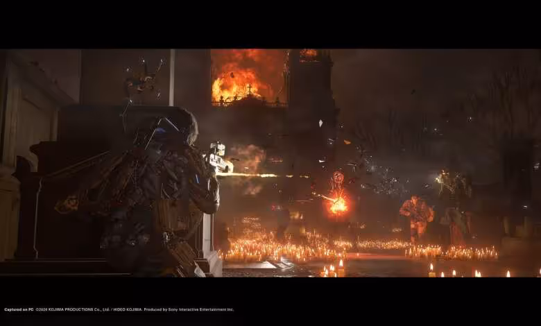 DLSS Frame Generation : Death Stranding 2 PC passe en 1.9 avec Streamline 2.11.1 1 Séquence d'action intense Death Stranding 2 avec explosions et éclairage dramatique.