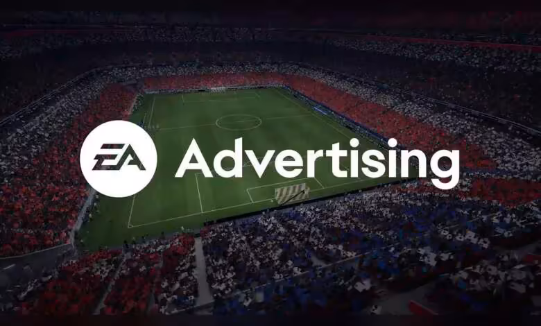 EA Advertising ouvre la porte aux pubs intégrées dans les jeux sans casser l’immersion 1 Logo EA Advertising sur fond de stade de football, visuel promotionnel EA Sports