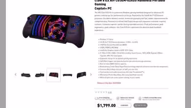Fiche produit MSI Claw 8 EX AI+ affichant le prix de 1 799 dollars et la console