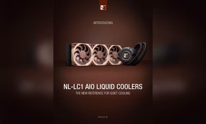 Noctua NL-LC1 : la marque entre enfin sur les AIO avec des modèles 240, 360 et 420 mm 1 Visuel promotionnel Noctua NL-LC1 AIO Liquid Coolers avec radiateur triple ventilateur et bloc pompe noir