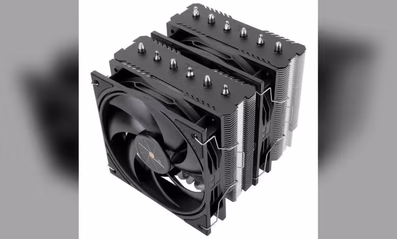 Peerless Assassin SE V3 : Thermalright décline ses ventirads 120 et 140 mm retravaillés 1 Ventirad Thermalright Peerless Assassin SE V3 noir, double tour, ventilateur 120 mm visible
