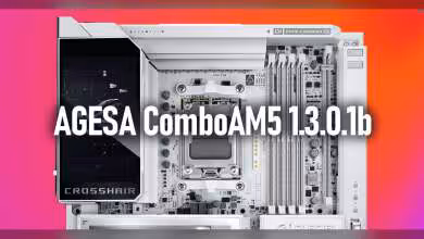 Carte mère ROG Crosshair X870E avec mise à jour BIOS AGESA ComboAM5 1.3.0.1b visible.