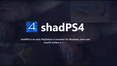 Logo ShadPS4 avec fond sombre, mention d'un émulateur pour Windows, Linux et macOS.