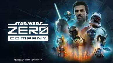 Logo Star Wars Zero Company avec personnages du jeu en illustration promotionnelle