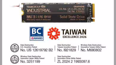 SSD TeamGroup Industrial noir, modèle GRAPHENE, avec logo U.S. Pat. et mentions Solid State Drive