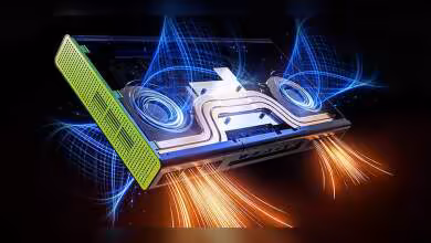 Refroidisseur GPU RGB Strix Halo avec effets lumineux dynamiques et contrastes élevés fond noir