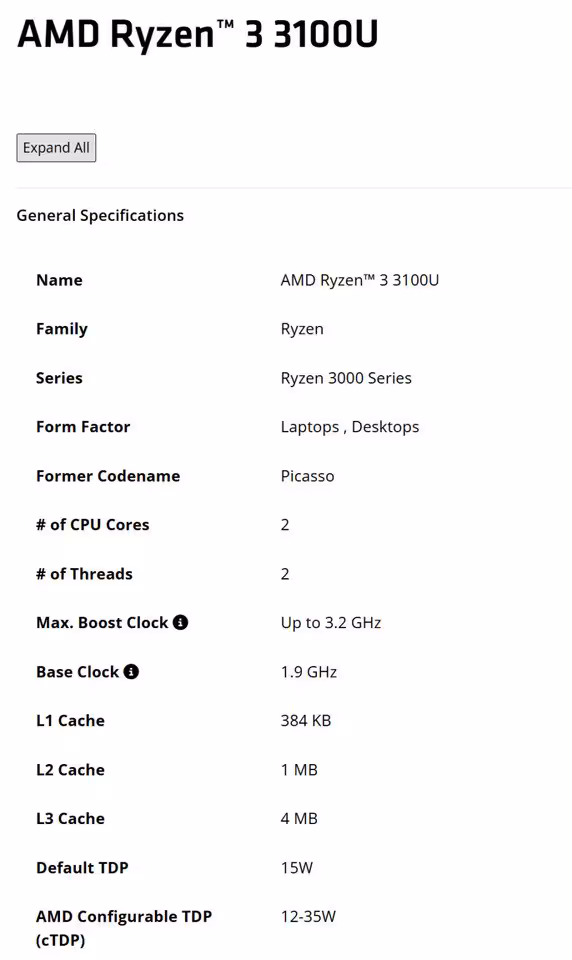 Ryzen 3000U : AMD relance Zen+ et Zen 2 avec trois processeurs pour l'entrée de gamme 2 Fiche technique AMD Ryzen 3 3100U, processeur Ryzen 3000 Series pour ordinateurs portables.
