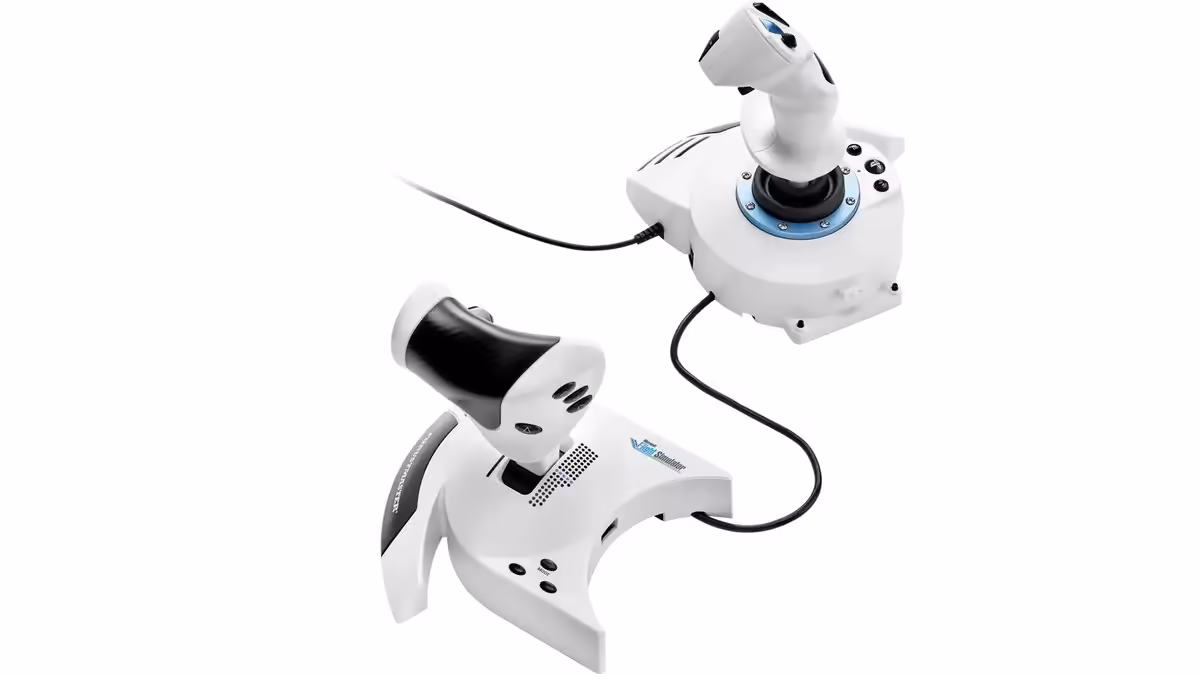 T.Flight Hotas 5 Microsoft Flight Simulator Edition arrive sur PS5, PS4 et PC 4 Thrustmaster T.Flight Hotas 5 séparé en deux modules avec câble de liaison visible