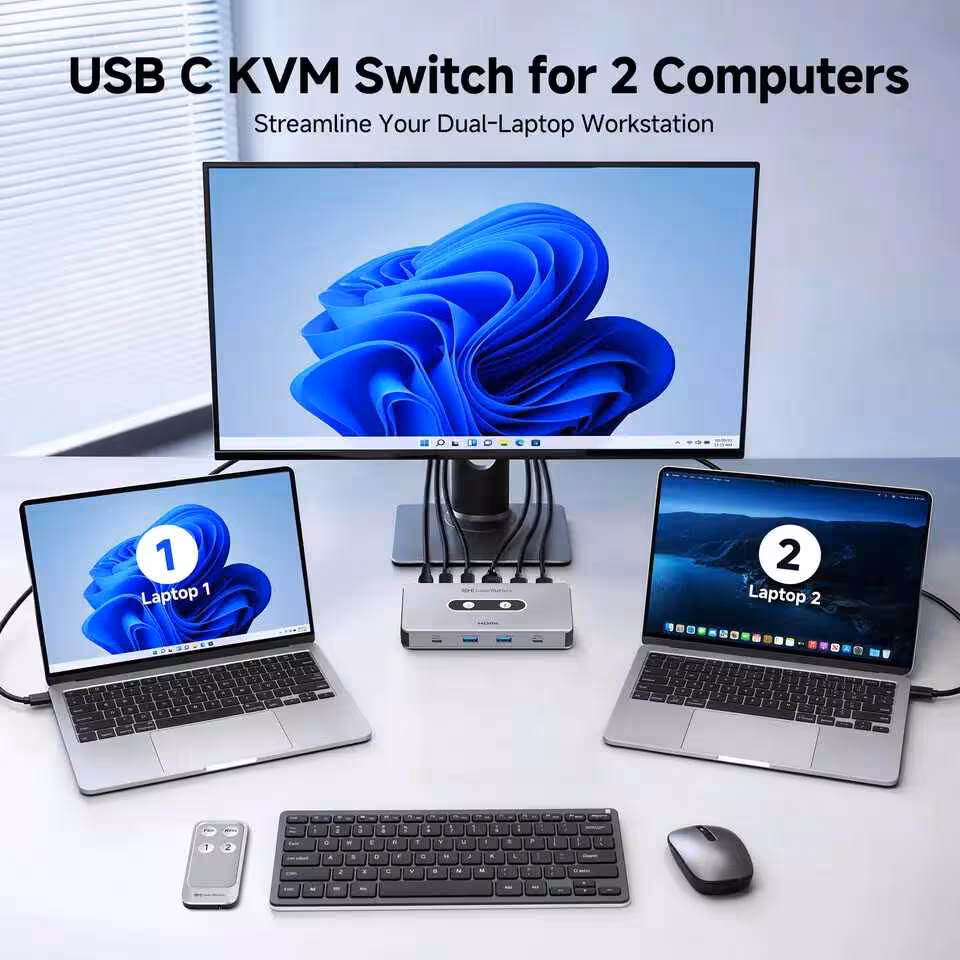USB-C KVM Switch Cable Matters : 4 modes de bascule et charge double 85 W 2 Setup double ordinateur portable avec écran externe, clavier et souris, pour switch USB-C KVM Cable Matters