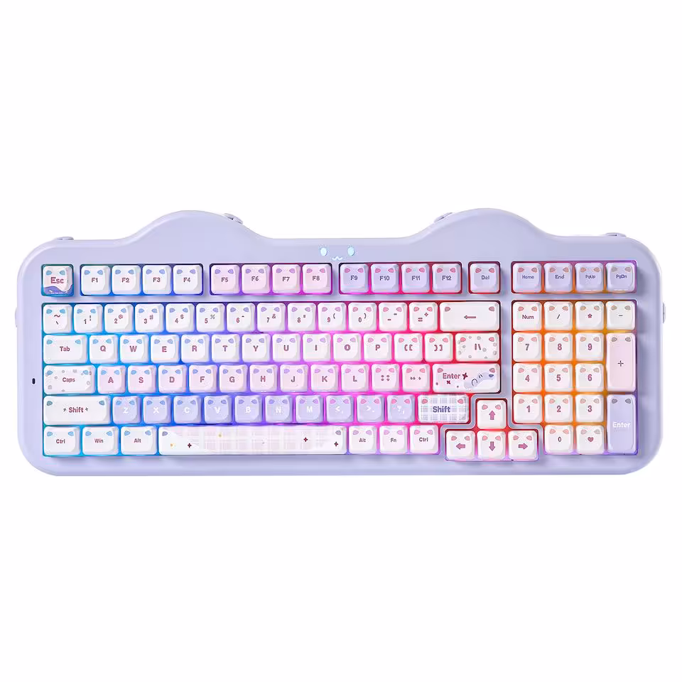 Clavier mécanique YUNZII C98 MAO violet, vue de dessus sur fond blanc, format 96 %