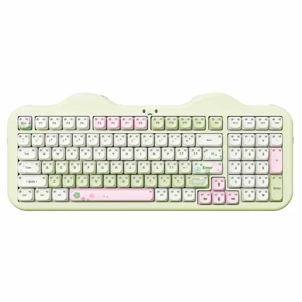 Clavier mécanique YUNZII C98 MAO vert pastel, vue de dessus sur fond blanc, format 96 %