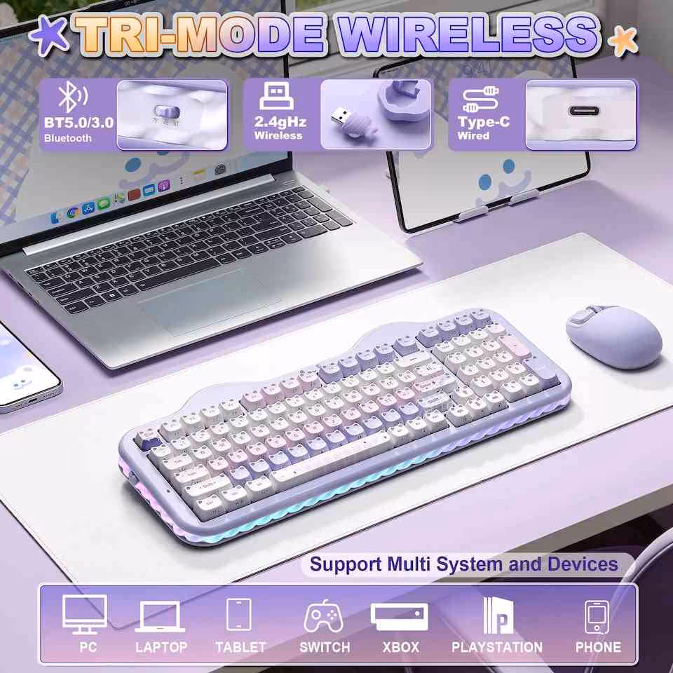 Clavier YUNZII C98 MAO en mode tri-mode sans-fil, compatible PC, laptop, tablette, Switch et console