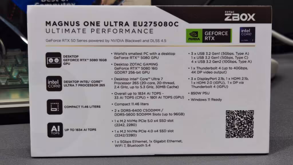 ZOTAC MAGNUS ONE ULTRA : une vraie RTX 5080 desktop dans un mini-PC de 11,46 litres 5 zotac magnus one ultra rtx 5080 EU275080C
