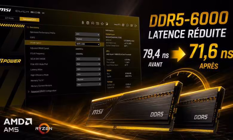 DDR5-6000 : MSI réduit la latence de 79,4 ns à 71,6 ns avec un réglage BIOS AM5 1 MSI réduit la latence ddr5 6000
