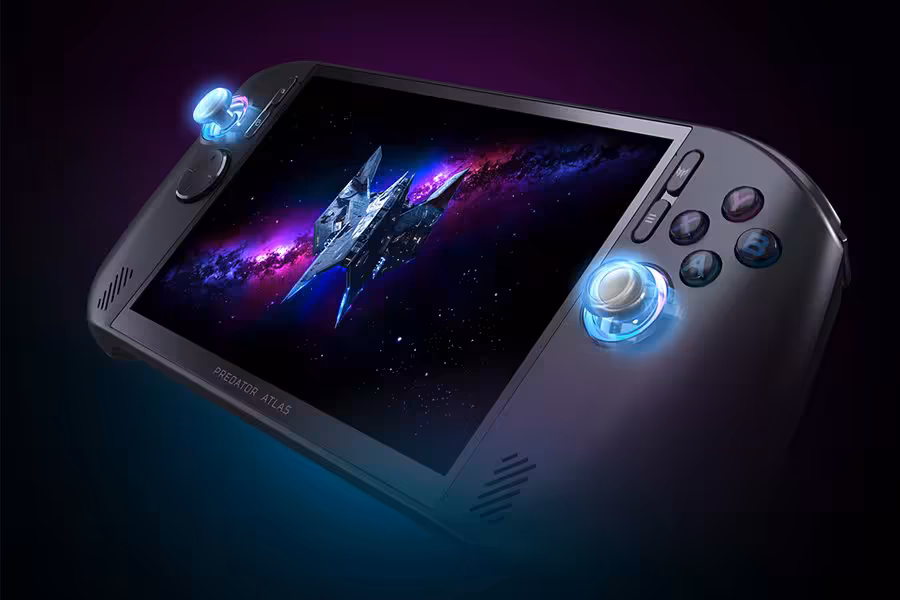 Photo produit Predator Atlas 8 avec éclairage RGB fond galaxie contrasté