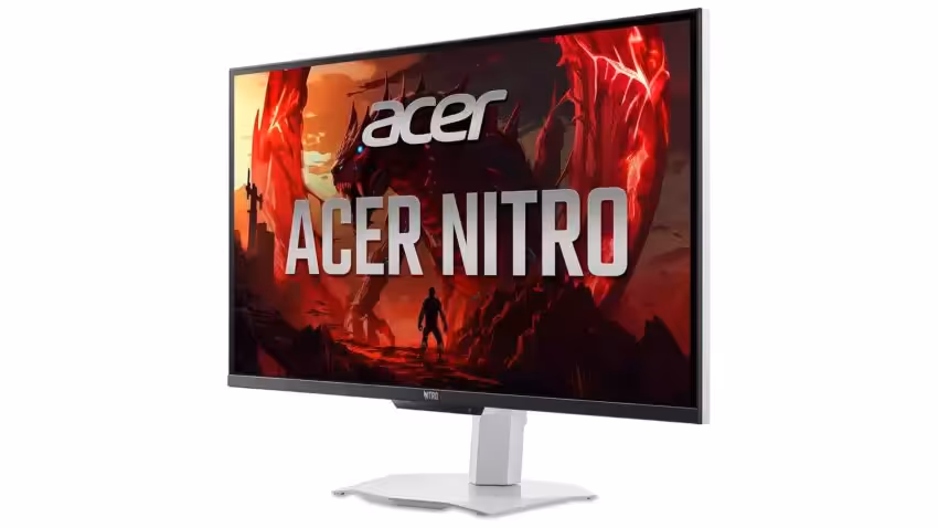 Acer Nitro à 699,99 $ : le XV273U F5 apparaît avec 540 Hz QHD et mode 1 000 Hz 2 Moniteur Acer Nitro XV273U angle gauche fond gaming rouge lumineux