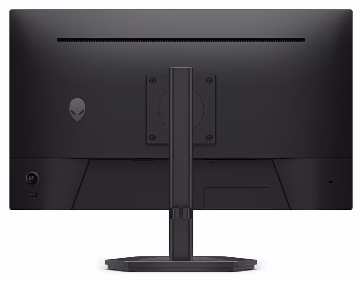 Dos de l’écran Alienware avec logo tête d’alien, fixation VESA et pied central