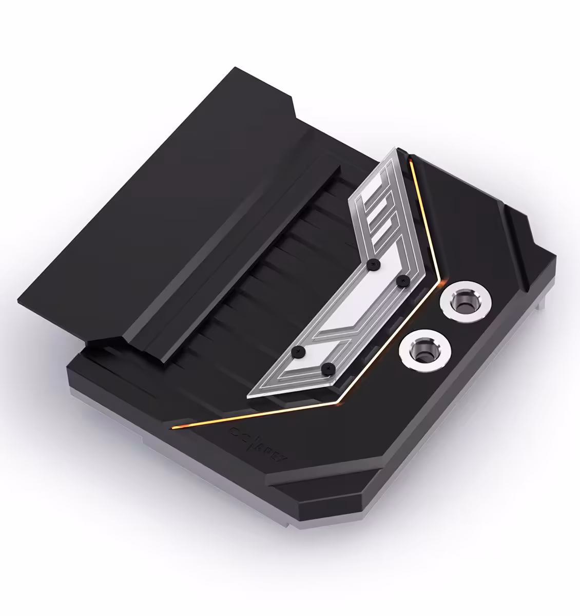 Alphacool Apex Monoblocks : de nouveaux blocs CPU, VRM et SSD pour cartes mères AM5 2 Bloc CPU Alphacool noir avec finition angulaire et deux embouts de raccordement visibles