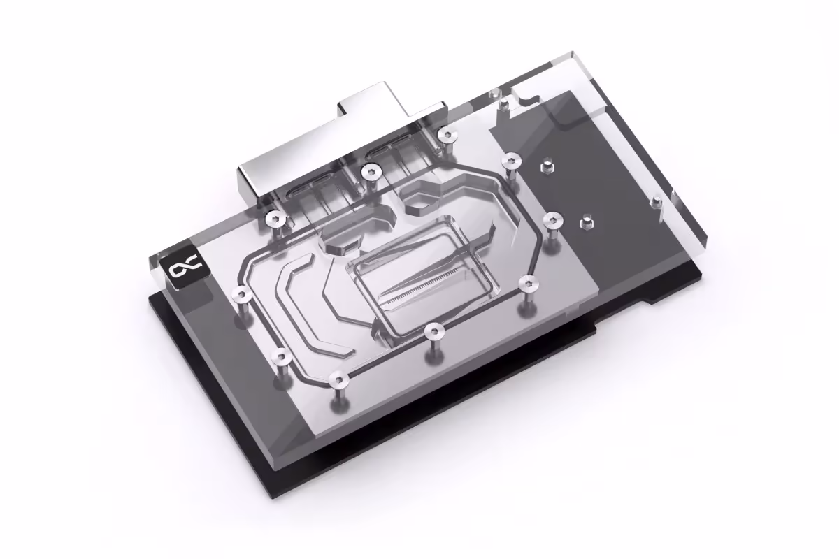 Bloc refroidissement Alphacool Eisblock chrome en cuivre fond neutre très net