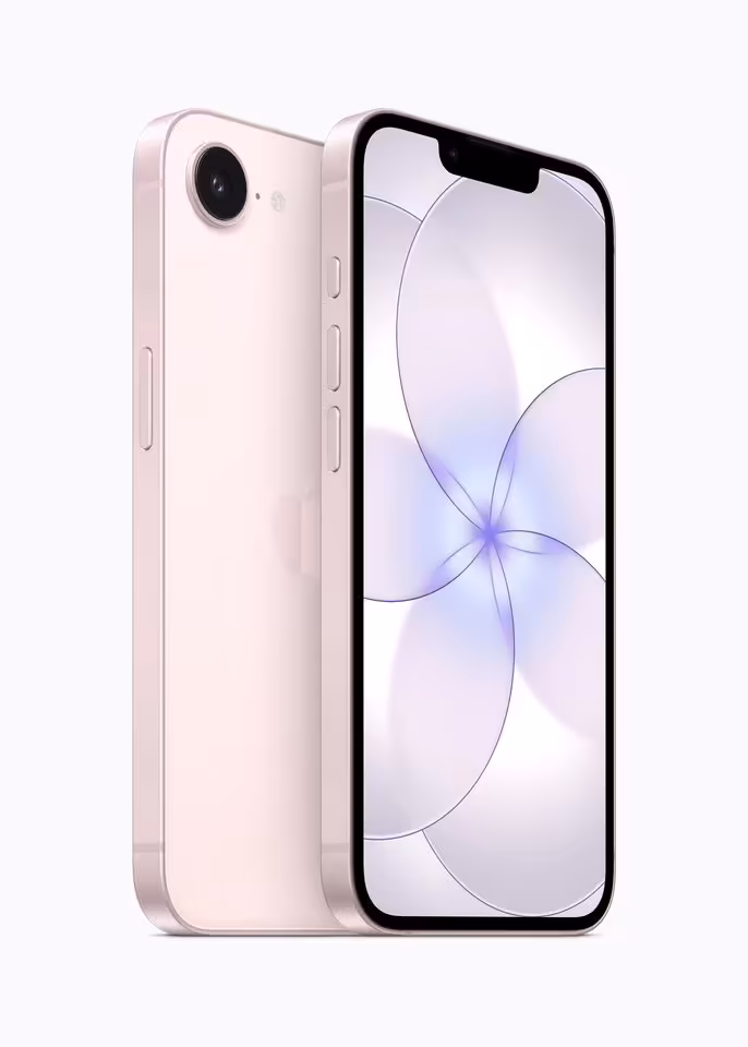 iPhone Apple rose pâle, face avant et dos, design minimaliste