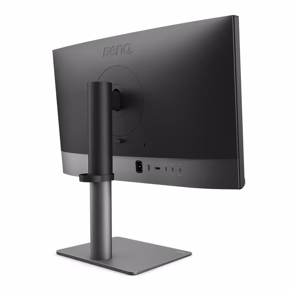 BenQ PD2732U : un écran 4K IPS 27 pouces calibré pour les flux créatifs exigeants 3 Vue arrière du moniteur BenQ Creative Pro avec pied central et ports de connectique visibles