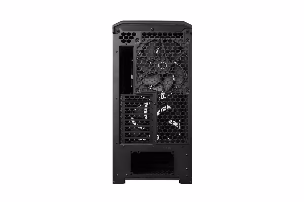 Vue arrière du boîtier Cooler Master HAF II 500, panneau perforé et emplacements ventilateurs