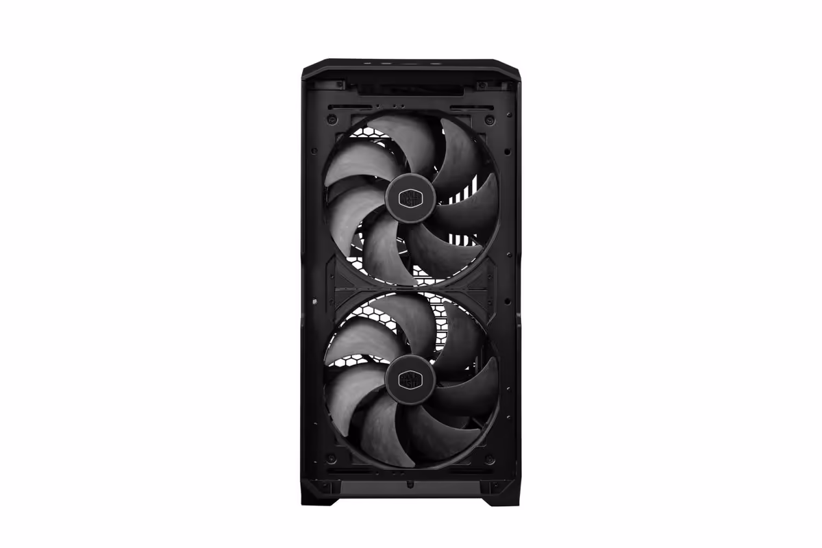 Avant du boîtier Cooler Master HAF II 500, deux ventilateurs de 200 mm installés
