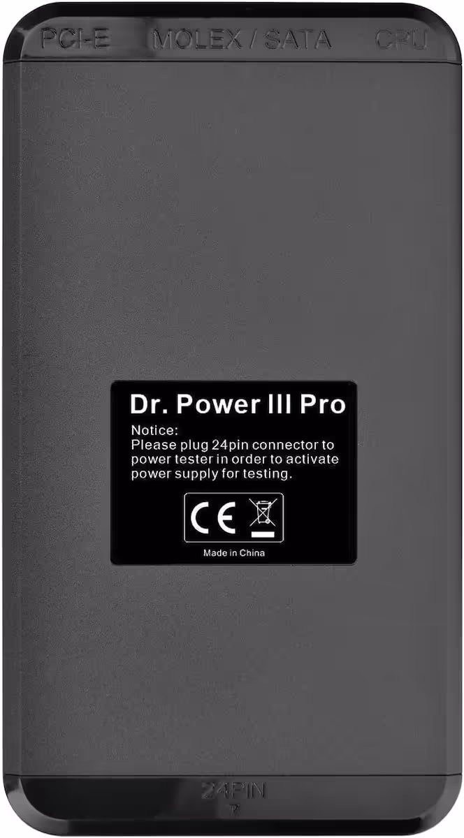 Vue arrière du Thermaltake Dr. Power III Pro avec étiquette de conformité et consigne de branchement 24 broches.