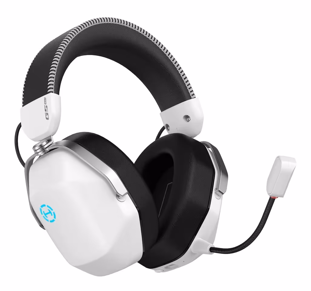 Casque gaming Edifier G5 Max blanc, micro perche flexible et arceau rembourré visible