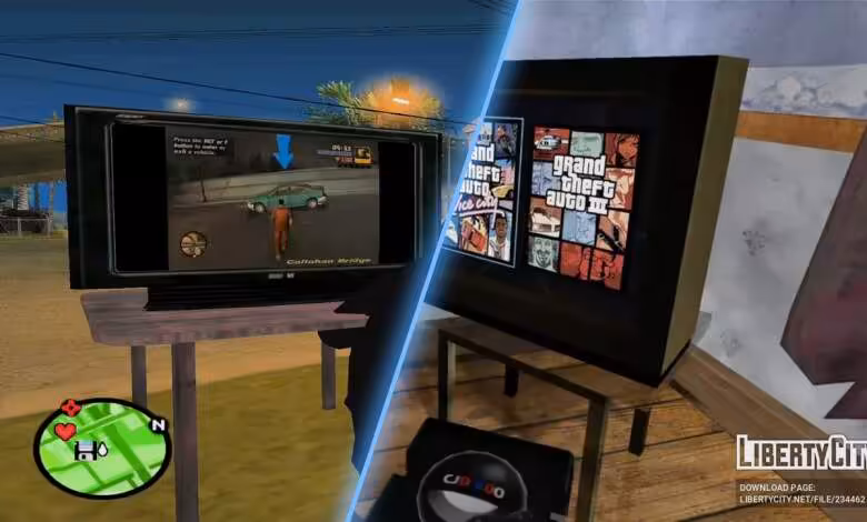 GTA San Andreas affiche GTA III jouable sur une télévision avec le même périphérique Direct3D 1 GTA III becomes a playable TV game inside GTA: San Andreas