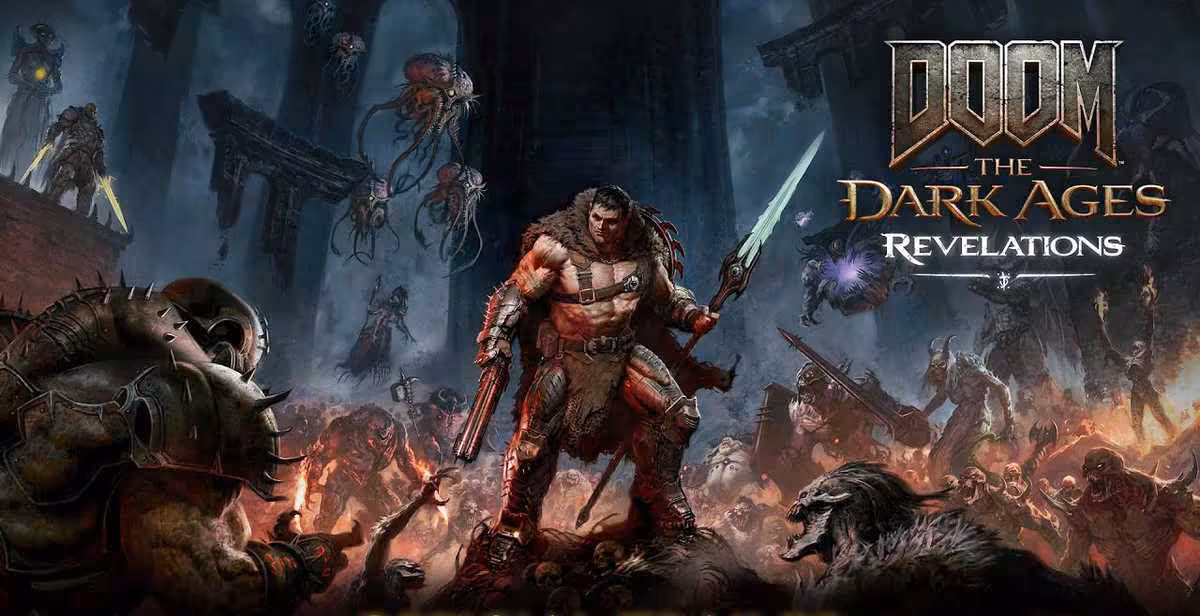 GeForce 610.74 WHQL : les nouveaux pilotes NVIDIA taillés pour DOOM et AC Black Flag 2 Visuel promotionnel DOOM: The Dark Ages, démon en armure et logo du jeu