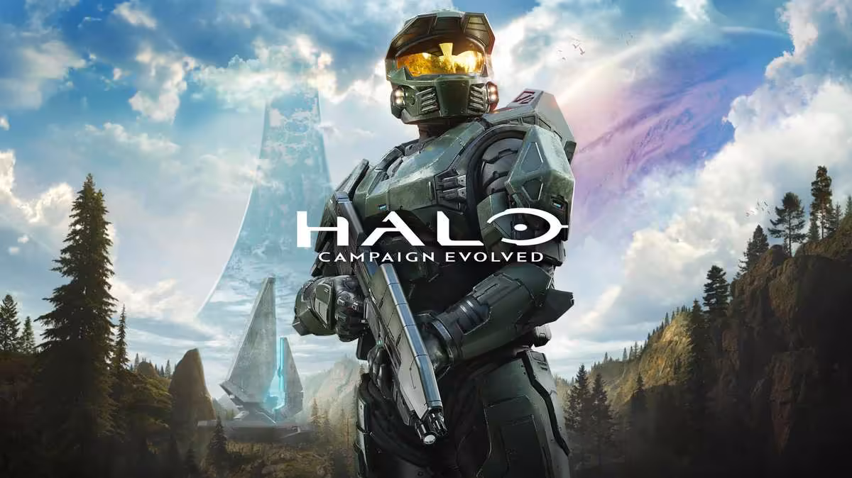Halo Campaign Evolved avec Master Chief en armure sur fond de paysage extraterrestre