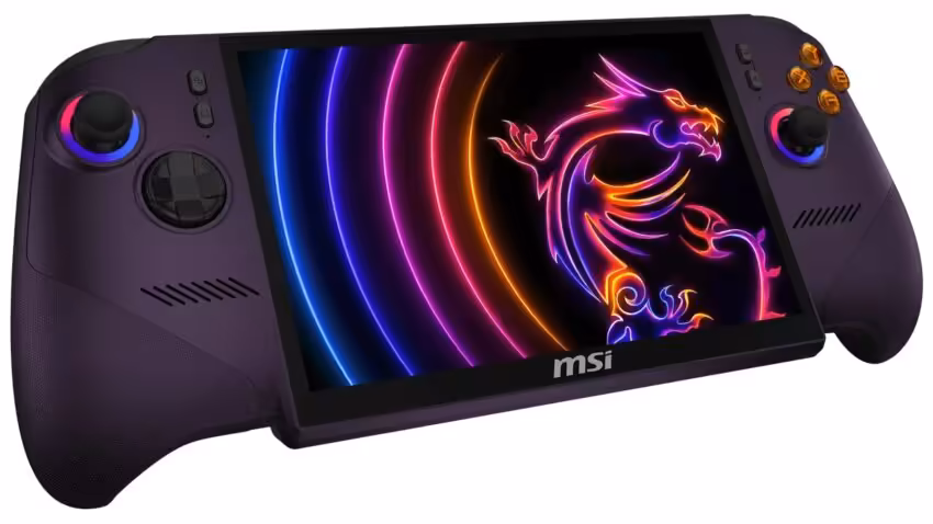 Console portable MSI avec design dragon néon fond noir contrasté