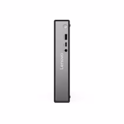 ThinkCentre neo 50q Gen 6 : mini PC Lenovo Lunar Lake dès 1 179 $ avec 16 Go fixes 3 Lenovo Tiny PC vertical sur fond noir, design compact et professionnel