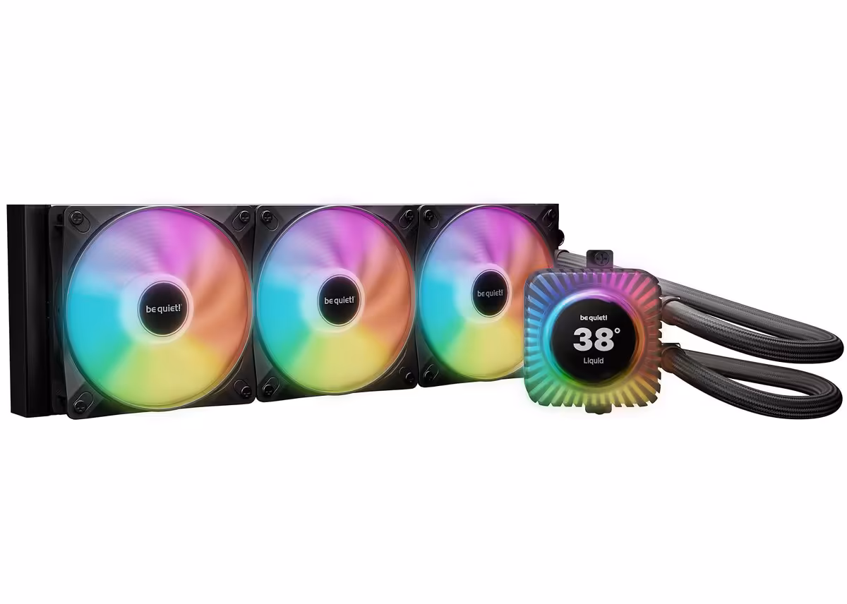 Kit watercooling be quiet! Light Loop IO LCD noir, version trois ventilateurs RGB et bloc pompe avec écran rond