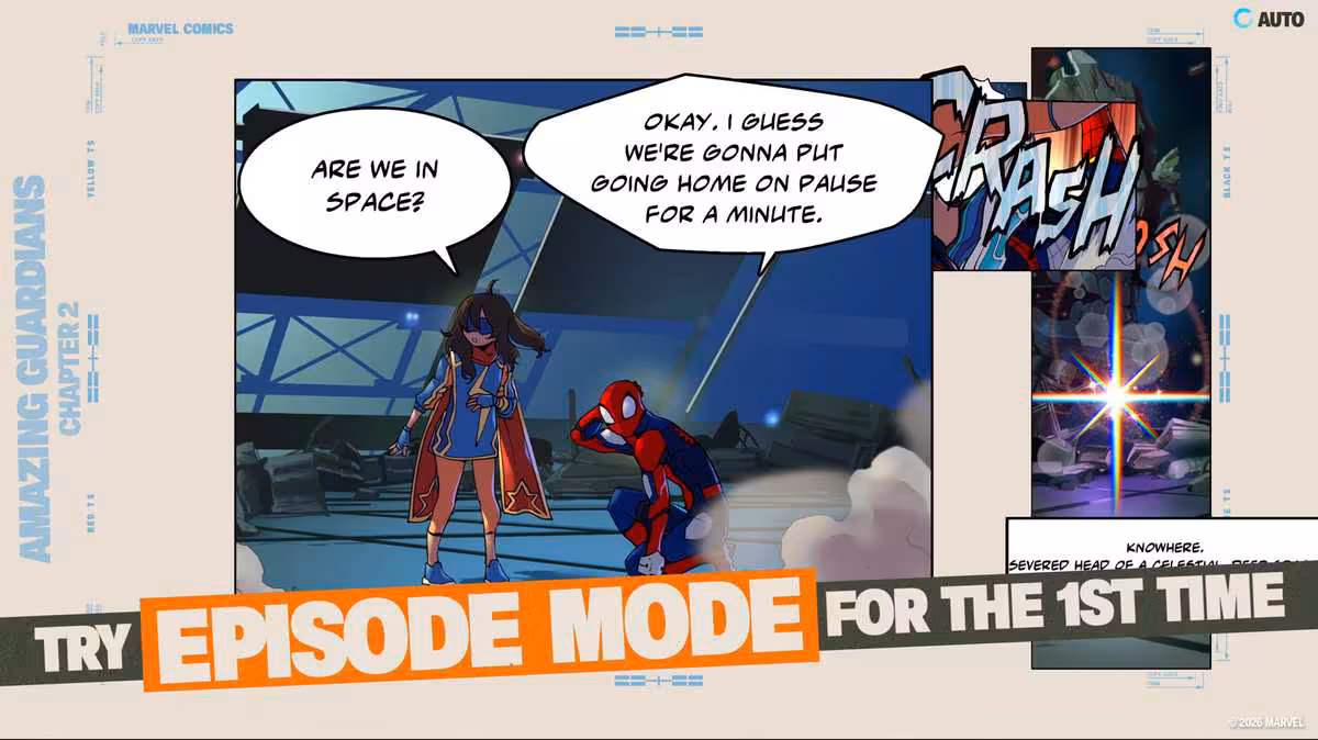 Marvel Tokon open beta : 15 personnages jouables et accès libre du 24 au 26 juillet 2 Visuel promotionnel Marvel Tokon open beta, mode épisode, avec Spider-Man et bulle de dialogue comic