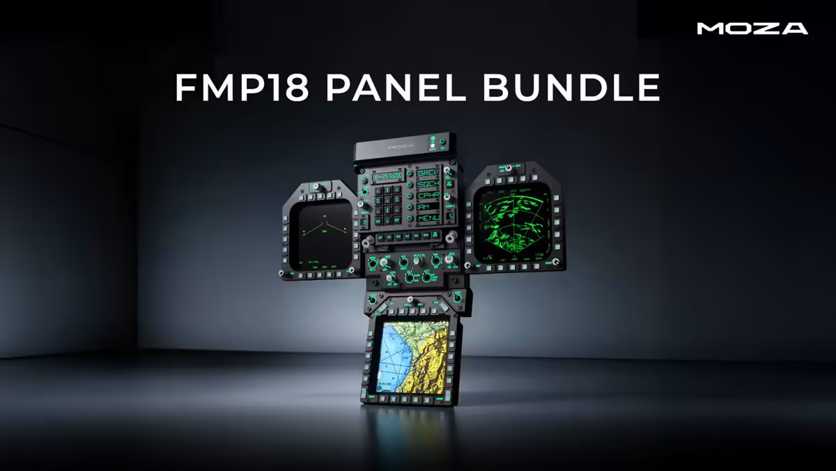 MOZA flight sim enrichit son écosystème avec écrans, panels et cockpit complets 9 Bundle MOZA FMP18 avec plusieurs panneaux avion et écran cartographique, vue produit isolée
