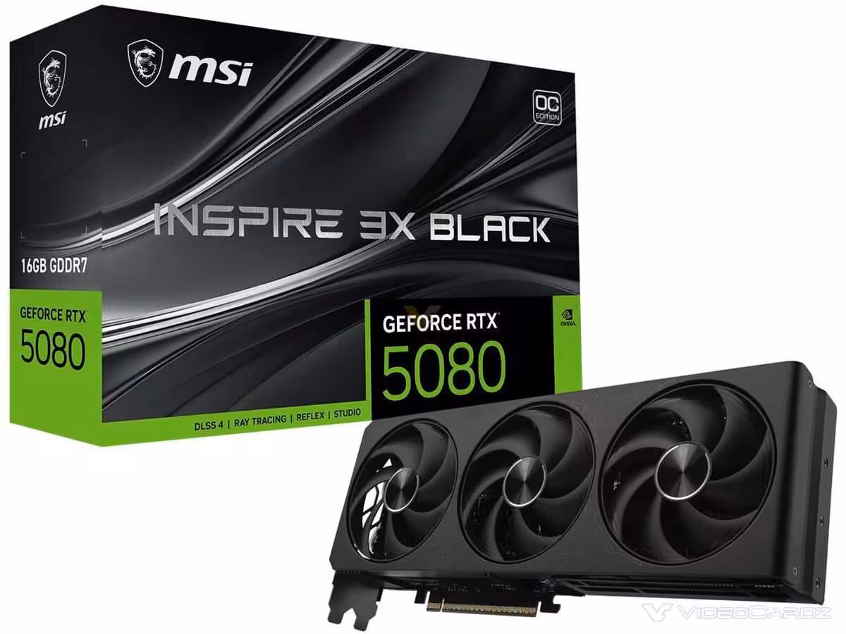 MSI RTX 5080 INSPIRE 3X BLACK à 1 429 $ : une nouvelle version sobre et compacte 2 MSI RTX 5080 INSPIRE 3X BLACK reaches US retailers for $1,429