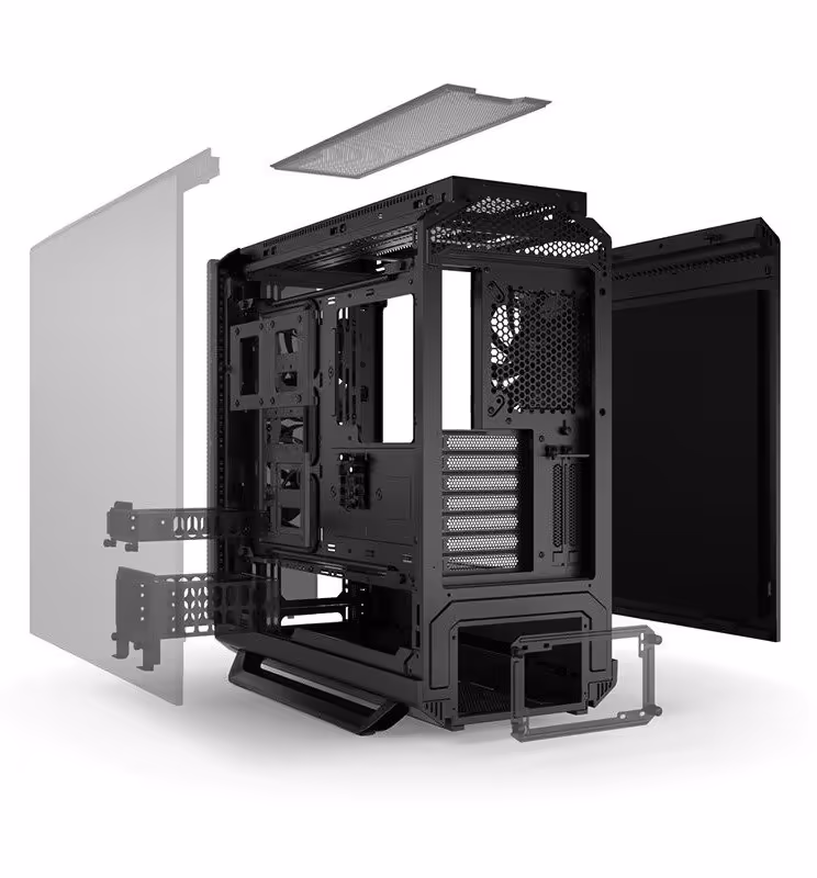 Nexus AI Workstation : Slimbook lance deux stations IA jusqu’au Threadripper PRO 9995WX 3 Châssis tour Slimbook Nexus AI Workstation éclaté, avec panneaux latéraux et composants démontés