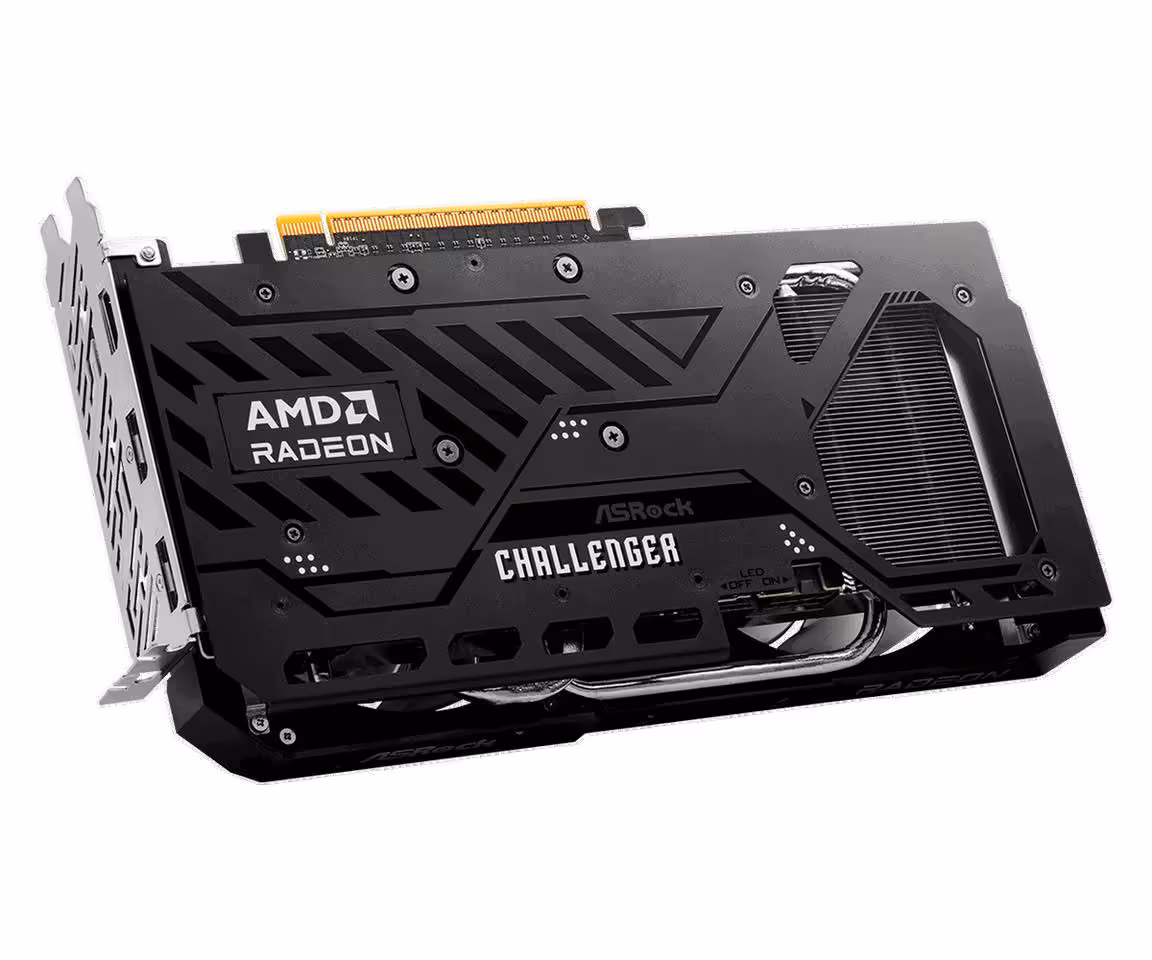 Carte graphique ASRock Radeon Challenger, vue arrière avec backplate AMD Radeon noire