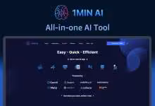 Capture d’écran de l’interface 1MIN AI, outil IA tout-en-un, avec logos OpenAI, Google AI et Anthropic visibles