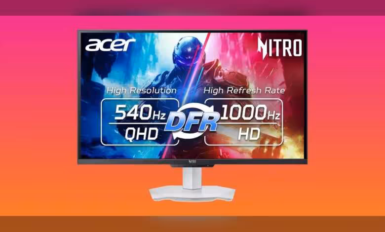 Acer Nitro à 699,99 $ : le XV273U F5 apparaît avec 540 Hz QHD et mode 1 000 Hz 1 Capture écran Acer Nitro XV273U F5 affichant spécifications contraste moyen fond rose