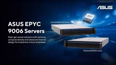 Serveurs ASUS EPYC 9006 RS720A/RS700A et RS520A/RS500A, design rack, processeurs AMD EPYC visibles