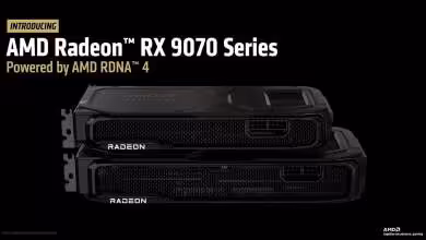 Carte graphique AMD Radeon RX 9070 Series noire avec double ventilateur et design massif