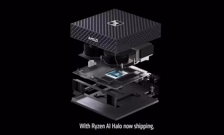 Ryzen AI Halo à 3 999,99 $ : le mini-PC AMD chez Micro Center reste à venir 1 AMD Ryzen AI Halo en vue éclatée couleurs vives fond noir
