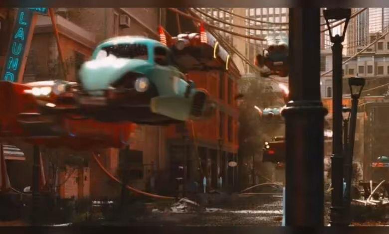 Path tracing AMD : la démo Toyshop expose les progrès RDNA 4 et ses artefacts vidéo 1 Démo de rendu de parcours avec tracing et rendu neural AMD Toyshop, voitures volantes en ville