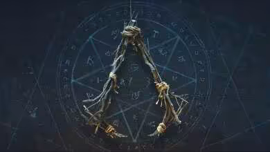 Symbole Assassin’s Creed Hexe en corde sur fond sombre, sans texte ni interface