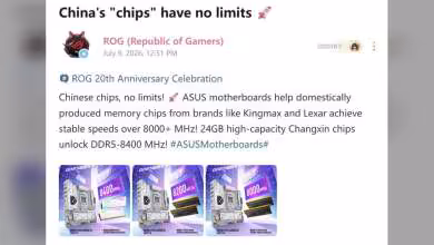 Capture post ROG célébration 20ème anniversaire, packaging ASUS DDR5-8400 MHz designs colorés