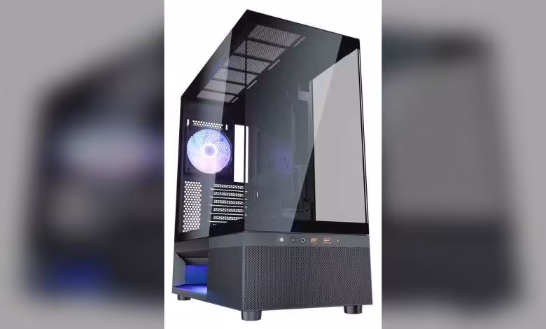 CFV220 RGB : Cougar lance un boîtier ATX compact à triple verre et USB-C 20 Gbps 1 Boîtier ATX Cougar CFV220 RGB noir, panneau vitré incliné et ventilateur RGB visible