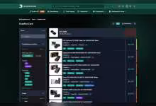 Page DropReference avec liste de cartes graphiques RTX 5080 et prix comparatifs